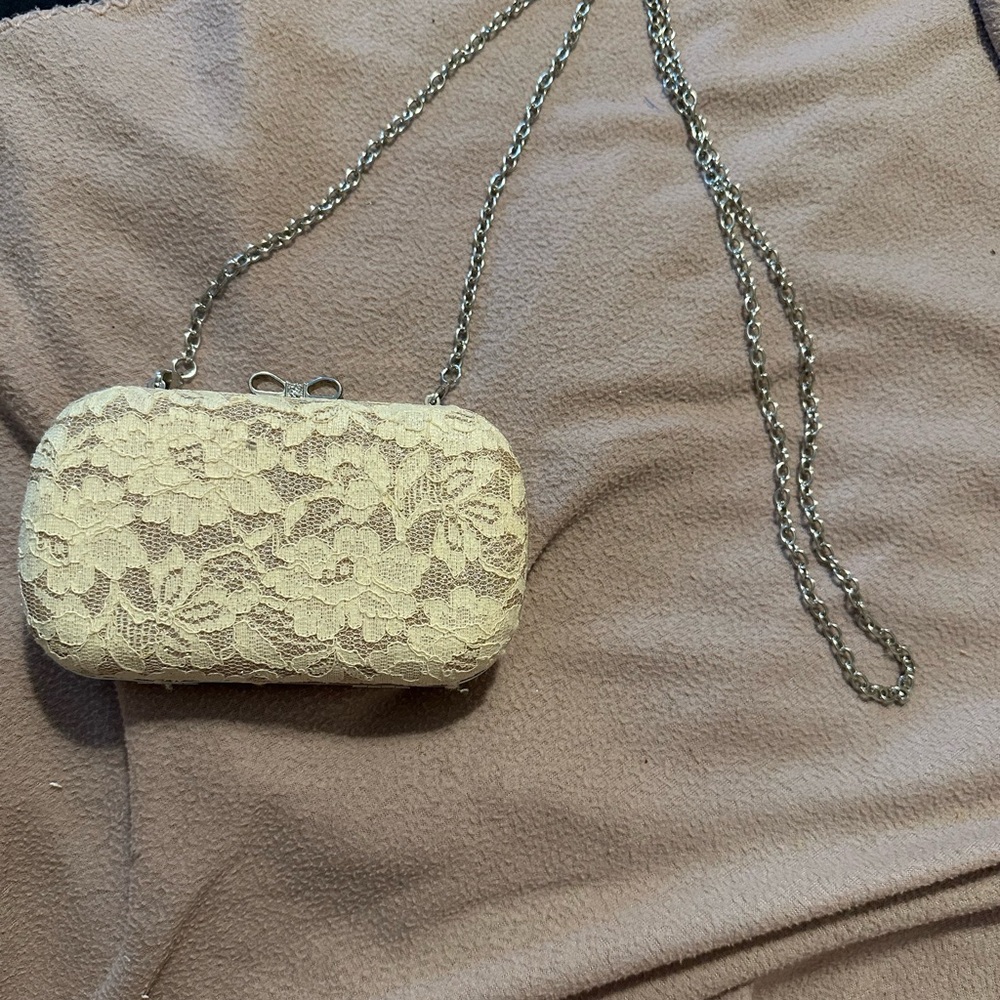 Claire's Cream Lace Clutch with Silver Chain